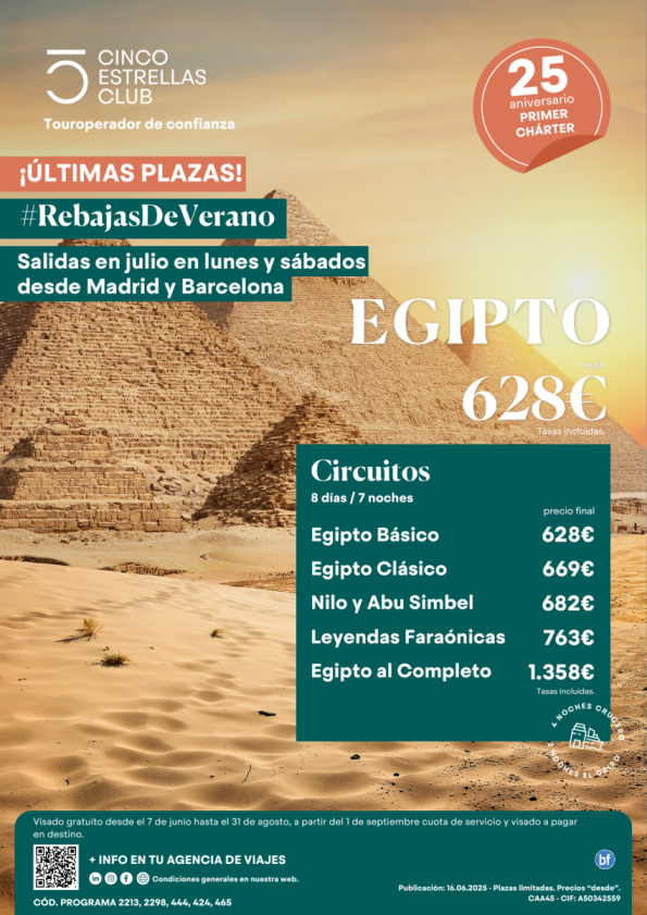 Ultimas Plazas! Rebajas de verano - Egipto 5 circuitos a elegir dsd 628 € 8d/7n sld Julio dsd MAD y BCN