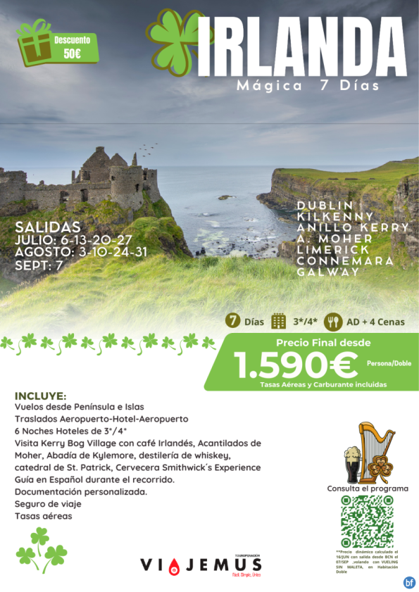 Irlanda mágica. 7 días descubriendo la isla esmeralda. DTO directo -50? por persona. Salidas garantizadas.