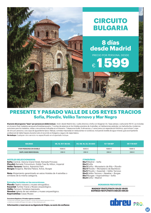 NOVEDAD Circuito Bulgaria Presente y Pasado, todo incluido desde Madrid 8 Días Julio a Octubre