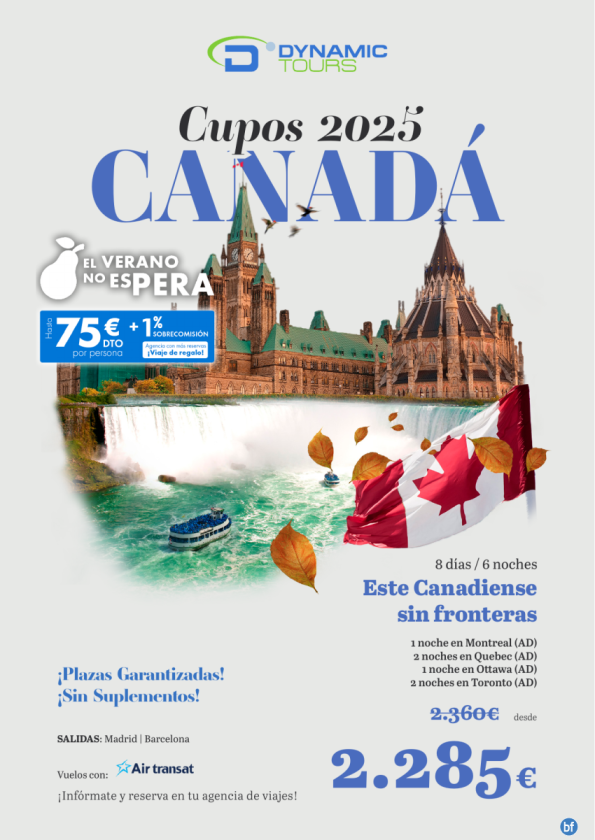 El verano no esPERA ? CANADÁ ? 75 € de DTO ? (8d/6n) ? salidas: Madrid y Barcelona |  desde 2.285 € 