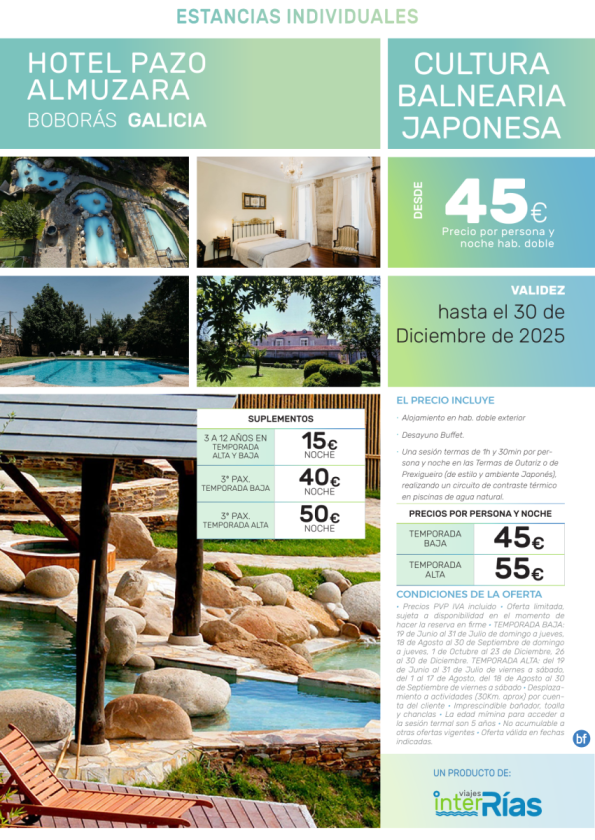 Cultura Balnearia Japonesa Hotel Pazo Almuzara (Bobarás - Galicia).- Hoteles para Individuales