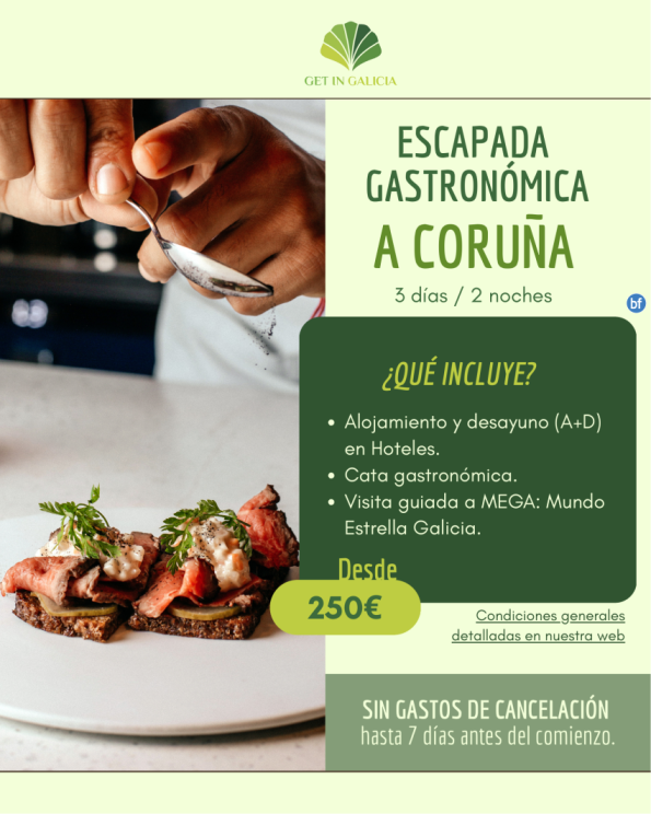 Escapada Gastronómica en A Coruña. 3 días/2 noches en régimen A+D en Hoteles con cata y visita a MEGA. 250 € 