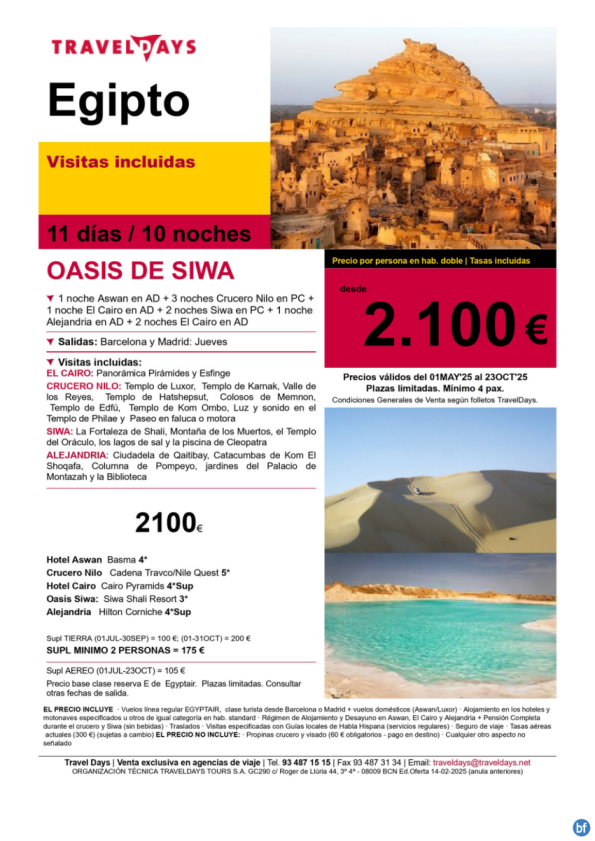 Oasis de SIWA  -  11 días por Egipto con visita a Alejandría y el oasis de SIWA a partir de 2.100 € 