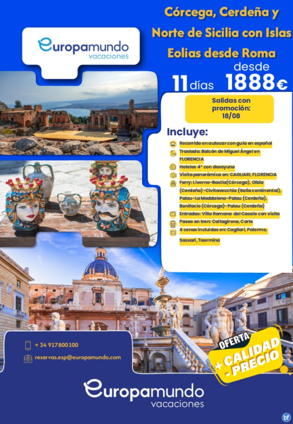Oferta Last Minute. Córcega, Cerdeña y Norte de Sicilia con Islas Eolias desde Roma