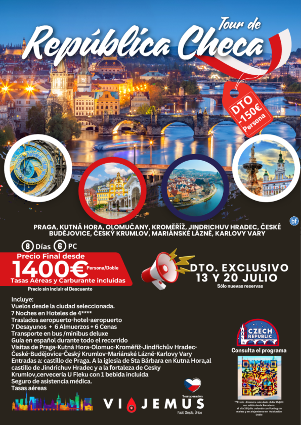 Conoce la Rep. Checa? DTO directo de -150? por persona,salidas 13 y 20 Julio. 8 días/6PC. Te lo vas a perder?