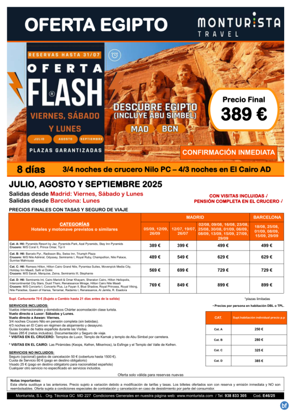 Of.Flash®-Descubre Egipto(Incluye Abu Simbel)*desde 389 € -salida MAD vier-sab-lun BCN lun -jul,aug,sep cruc+cai