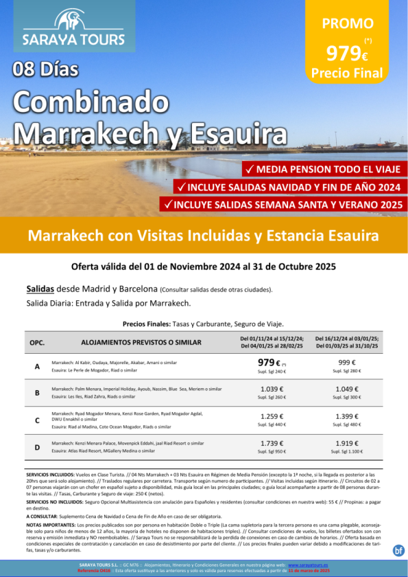 Marrakech y Esauira 8 días: Marrakech y Esauira con Visitas Incluidas hasta Oct25