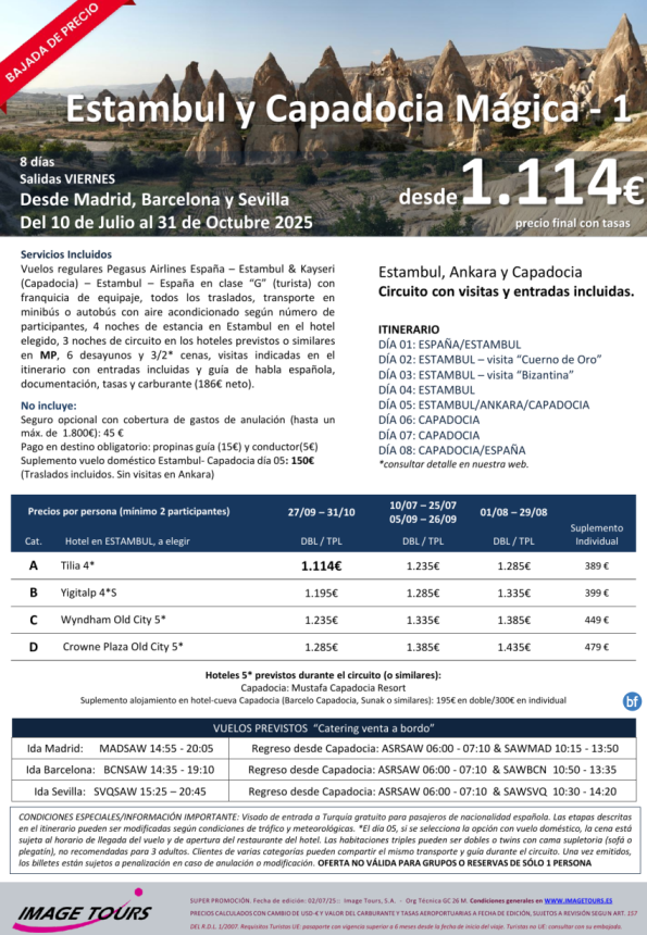 *Ofertón TURQUIA* Estambul y Capadocia circuito completo c/todas las visitas, desde Mad, Bcn y Svq por 1.114 € 