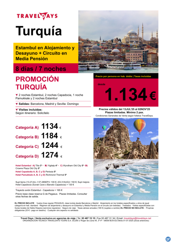 Promoción Turquía - 8 días de viaje desde BCN/MAD/SVQ a partir de 1.134 € 
