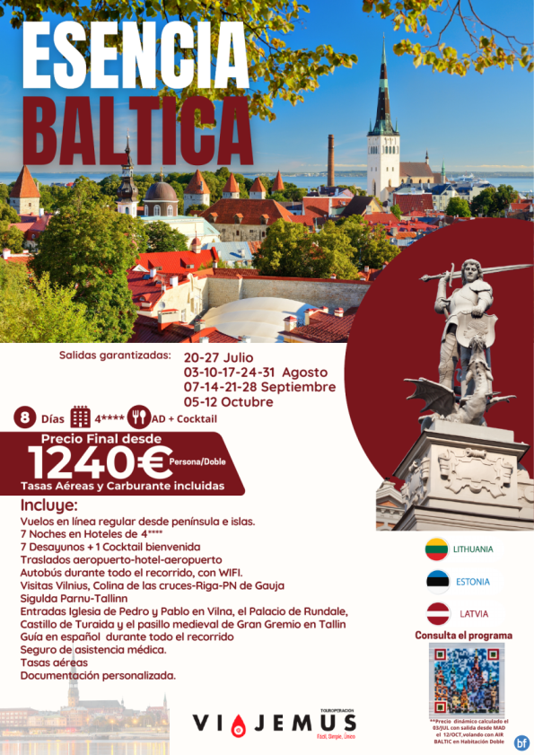 Descubrir la verdadera esencia báltica, 3 países, 3 historias, 8 días  increíbles.Salidas garantizadas.