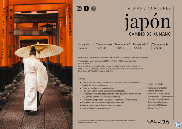 Japón Camino de Kumano 16 días / 13 noches - Salidas hasta Noviembre desde 5400 € 