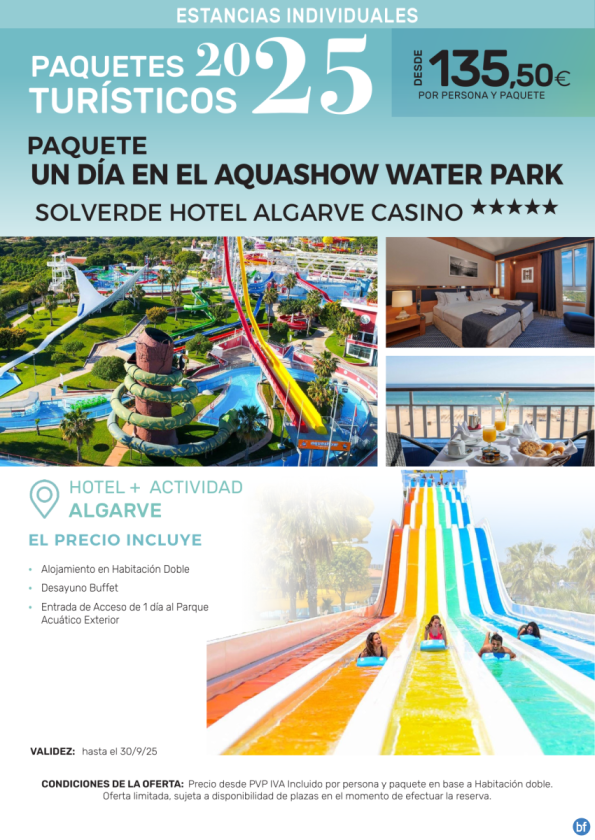 Un día en el Aquashow Water Park Solverde Hotel Algarve Casino 5*.- Paquetes turísticos para Individuales