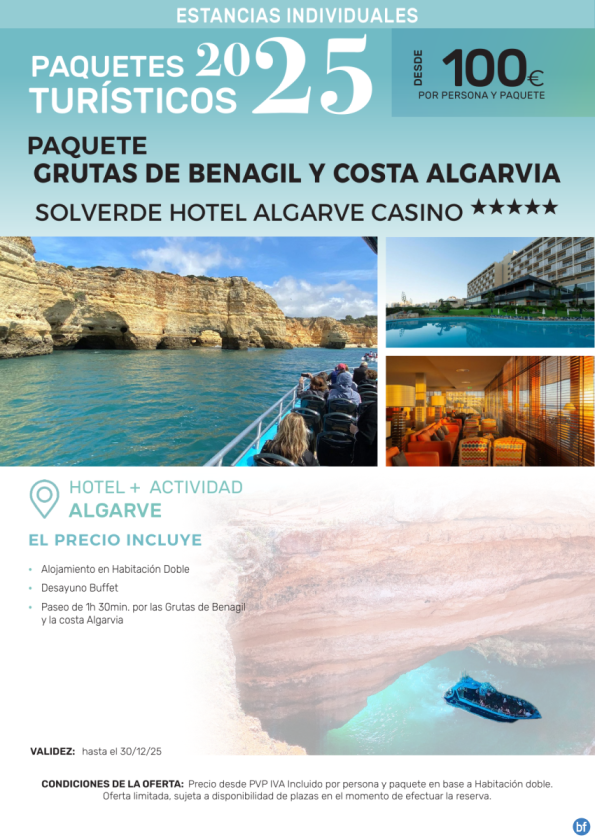 Grutas de Benagil y Costa Algarvia Solverde Hotel Algarve Casino 5*.- Paquetes turísticos para Individuales