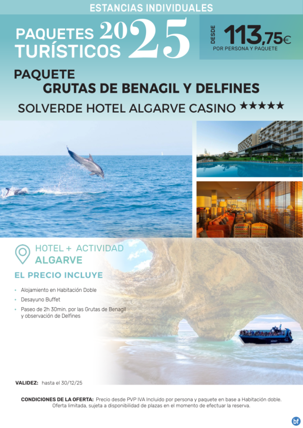 Grutas de Benagil y Delfines Hotel Algarve Casino 5*.- Paquetes turísticos para Individuales