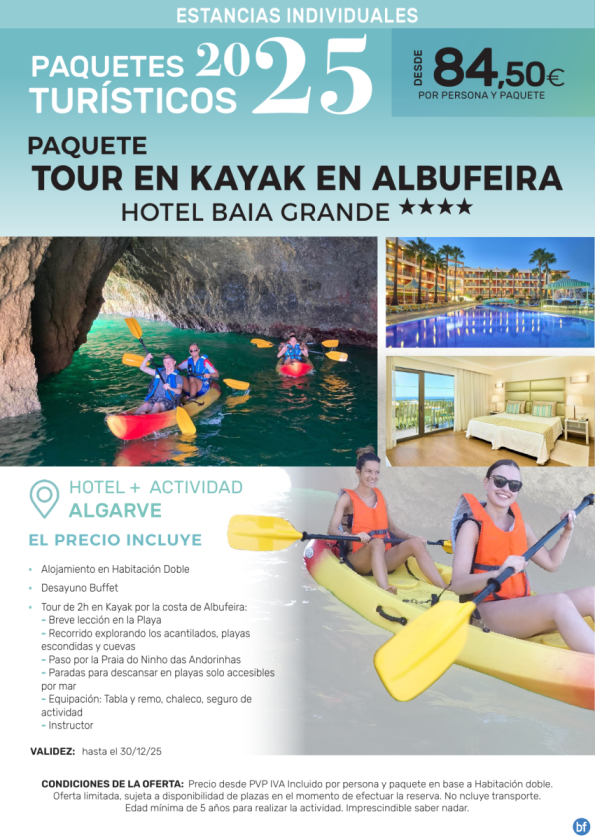 Tour en Kayak en Albufeira Hotel Baia Grande 4*.- Paquetes turísticos para Individuales