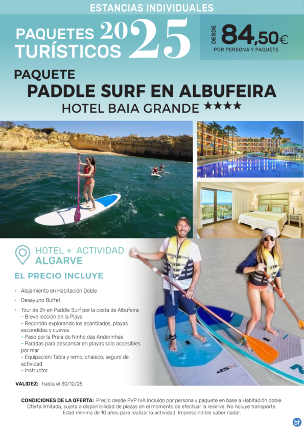 Paddle Surf en Albufeira Hotel Baia Grande 4*.- Paquetes turísticos para Individuales