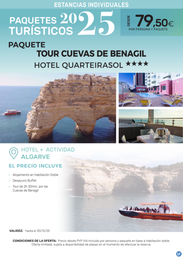 Tour Cuevas de Benagil Hotel Quarteirasol 4*.- Paquetes turísticos para Individuales
