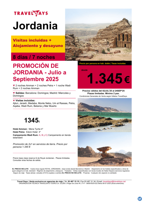 Promoción Jordania - servicios de Tierra 2x1 precio a partir de 1.345 € 