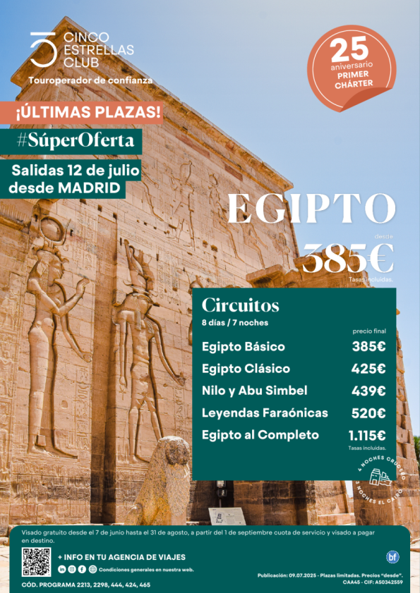 Ofertón del mes!!!!  /últimas plazas Egipto dsd 385 € salidas 12  de julio desde Madrid