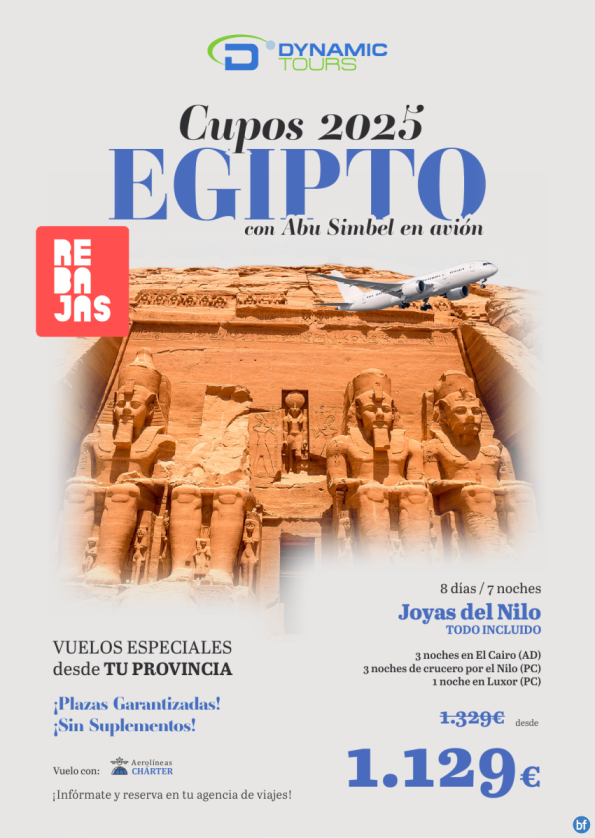EGIPTO?? rebajas ???Joyas del Nilo TI??Abu Simbel en ??(3cai+3cru+1lxr) ? salidas: bcn, scq, lpa?dsd 1.129 € 