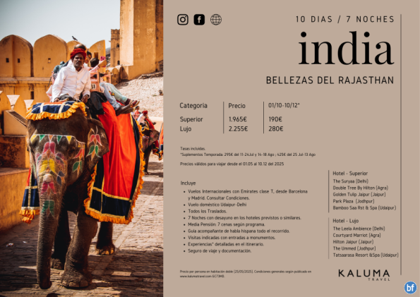 India Bellezas del Rajasthan 10 Días / 7 Noches **con Experiencias** hasta Diciembre desde 1.965 € 