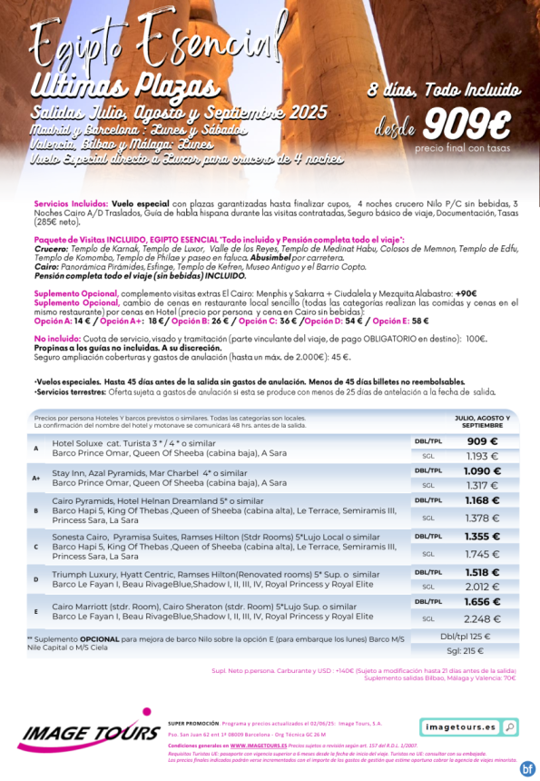 Egipto Esencial Últimas Plazas Julio, Agosto y Septiembre con Visitas y plazas garantizadas! desde solo 909 € 