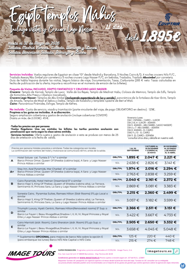 Egipto Templos Nubios, 11 días de viaje con precios hasta marzo 2026 desde 1.895 € con visitas y lago Nasser