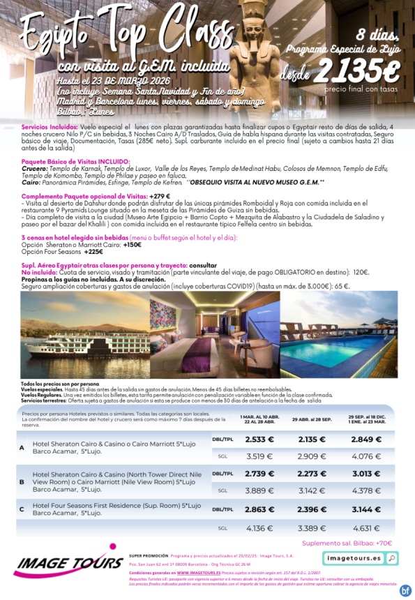 Egipto TOPCLASS 8 días de viaje de Lujo con precios hasta marzo 2026 ¡Incluye visita al GEM! desde 2135 € 