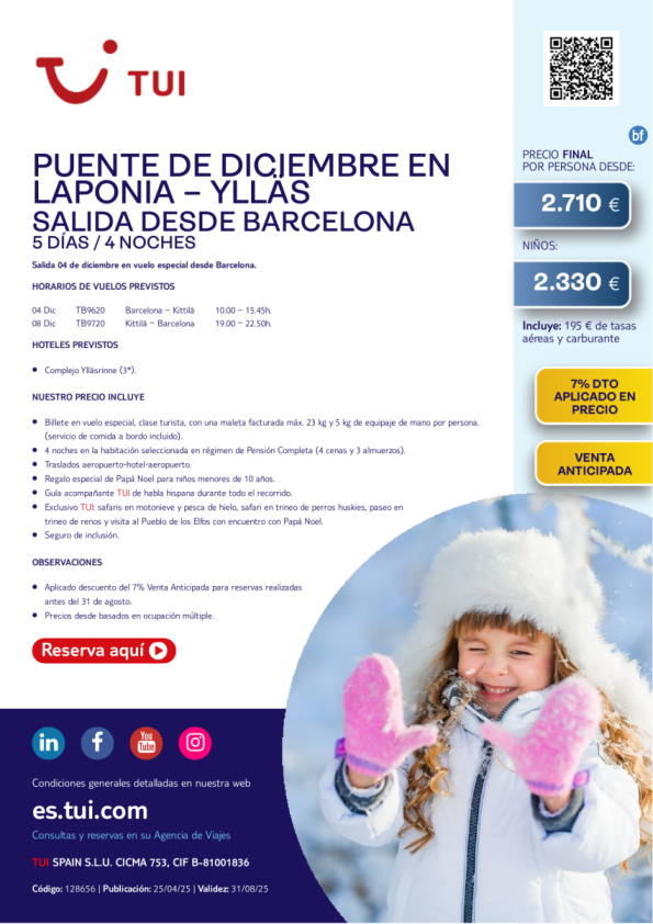 Laponia. Puente de diciembre en Ylläs. 5 días / 4 noches. 7% Dto VA. Salida 04 DIC desde BCN desde 2.710 € 