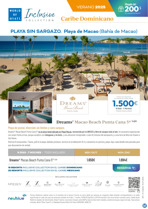Playa de Postal y Sin Sargazo? Elige Dreams Macao Beach Punta Cana 5* - Playa reconocida por la Unesco