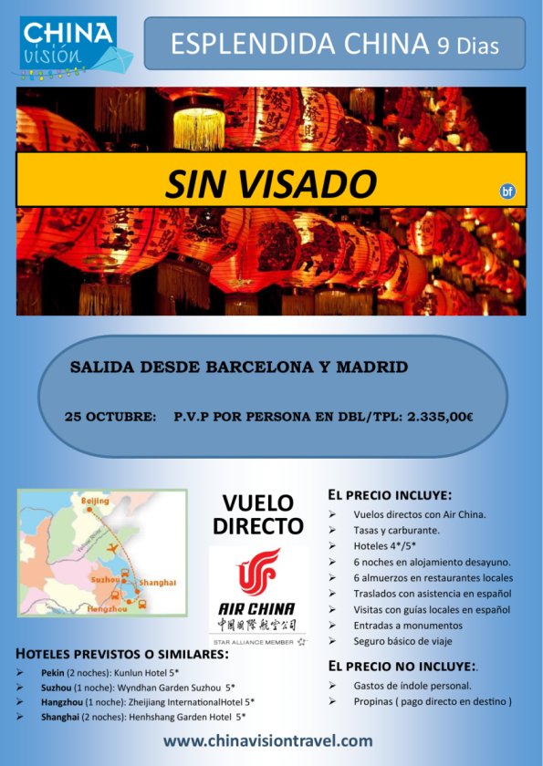 Esplendida China 25 octubre salida BCN y MAD