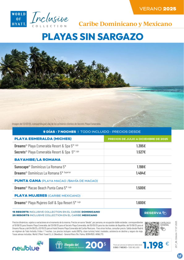 Solo playas Sin Sargazo, solo con Hyatt. Dominicana y México. ¡Descubre los 6 hoteles! Desde 1.198 € 