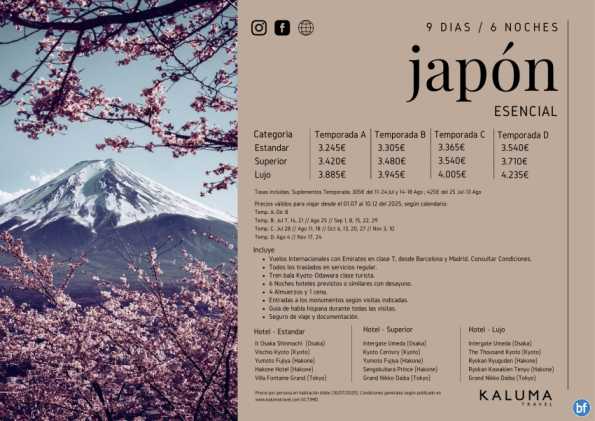Japón Esencial 9 días / 6 noches - Salidas Garantizadas hasta Diciembre desde 3.245 € 