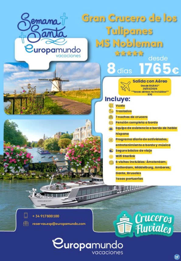 Gran Crucero de los Tulipanes MS Nobleman ***** Salida desde Bilbao