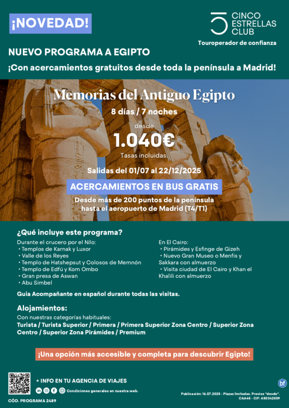 Egipto 1.040 € Acercamientos GRATIS bus Mad dsd+200 poblac penins/cupos -Memorias del Antiguo Egipto 8d/7n