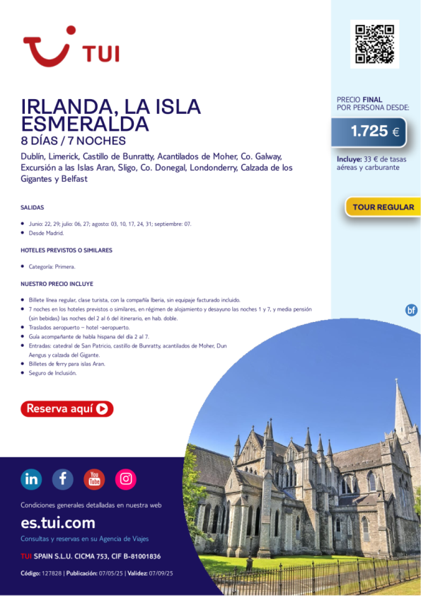 Irlanda. La Isla Esmeralda. 8 días / 7 noches. Tour Regular. Agosto y septiembre desde MAD desde 1.725 € 