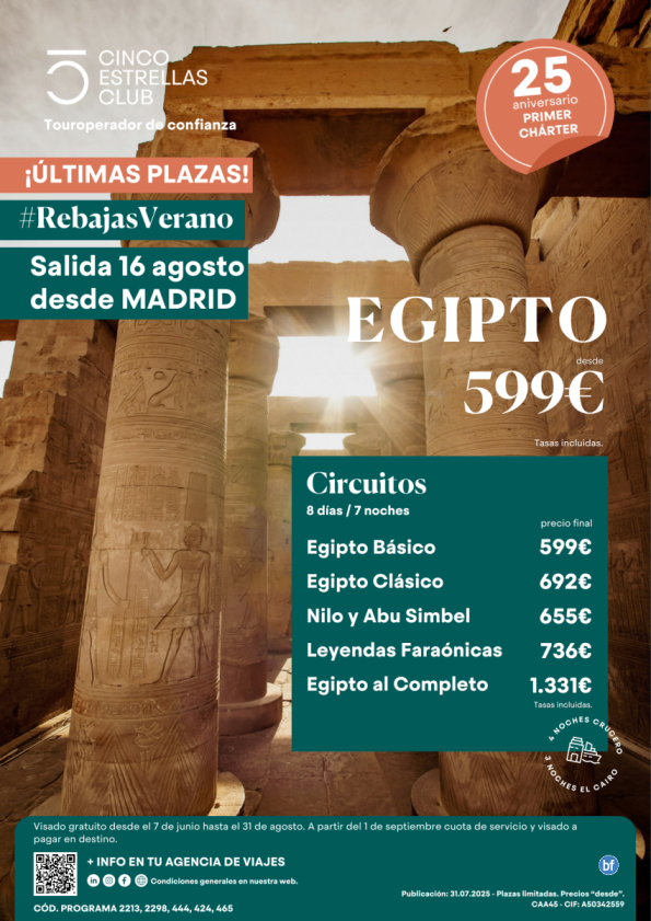 Super Oferta   Egipto dsd 599 € Salida 16 Agosto  desde Madrid  Últimas plazas