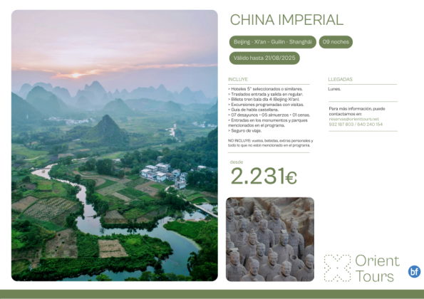 China Imperial verano 2025 sin vuelos salidas martes