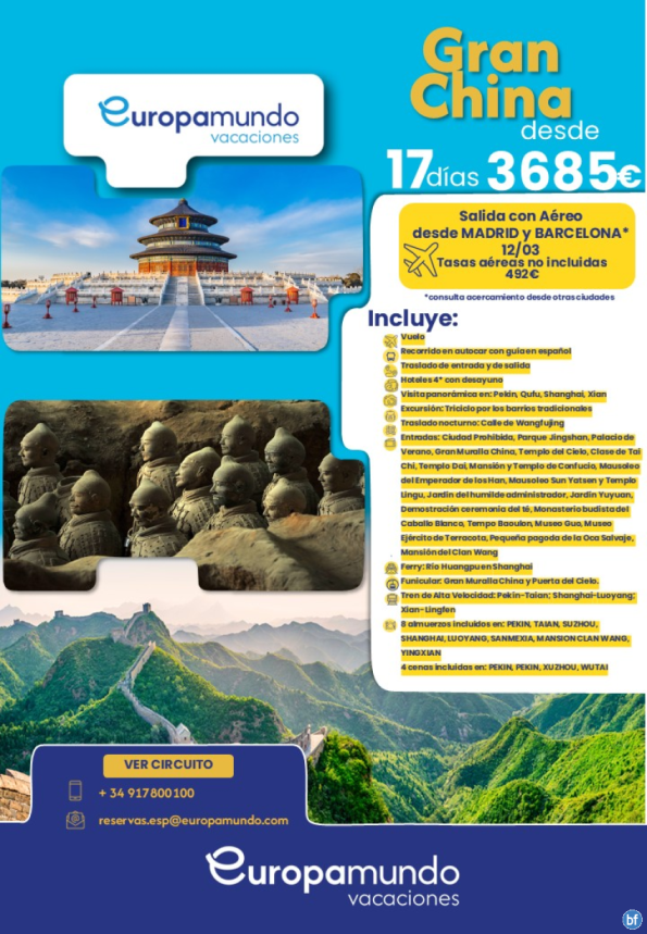 Gran China. Salida con Aéreo desde Madrid y Barcelona