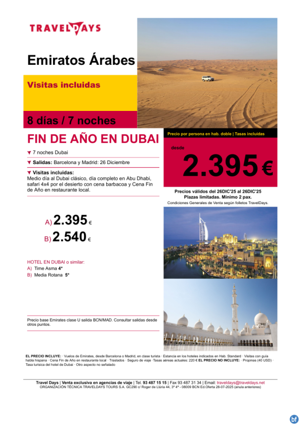 Fin de Año en Dubai - Salida 26 Diciembre - Precio desde 2.395 € 