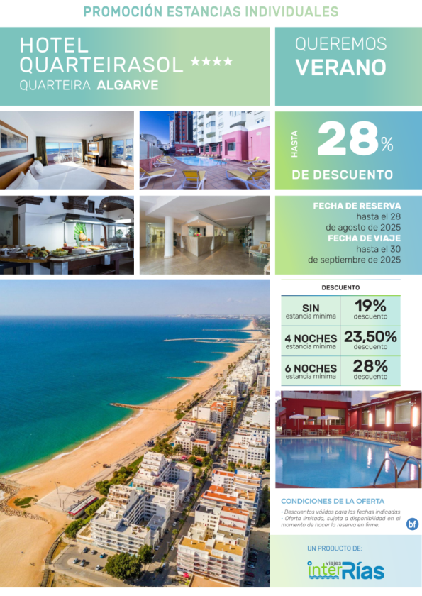 Queremos Verano Hotel Quarteirasol 4* (Quarteira - Algarve).- Hoteles para Individuales