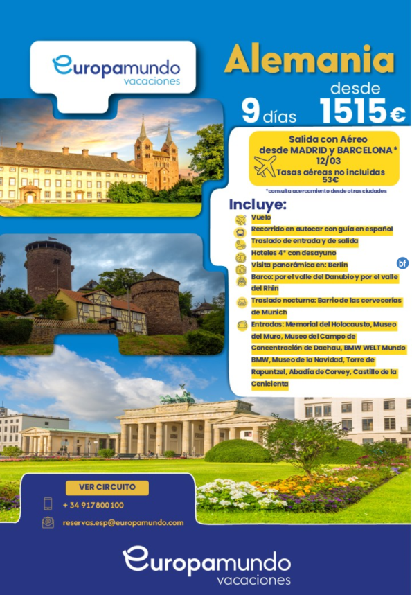 Alemania. Salida con Aéreos desde Madrid y Barcelona