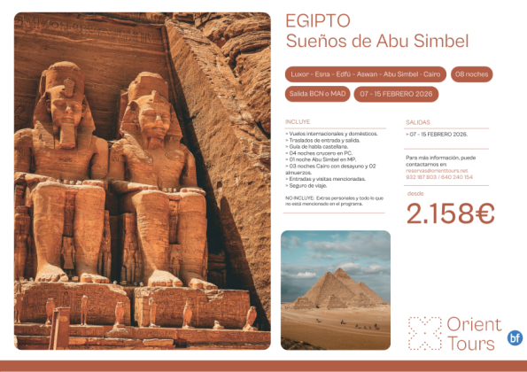 Egipto Sueños de Abu Simbel Circuito 09 días con vuelos desde Bcn y Mad	
