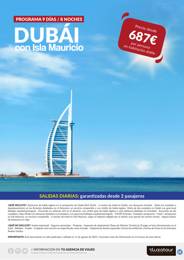 Dubái con Isla Mauricio - 9 días / 8 noches