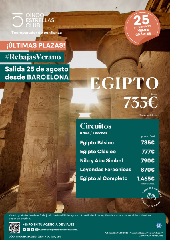 SúperOferta Egipto 8d/7n PVP dsd 735 € sal. 25 agosto desde Barcelona - Últimas plazas