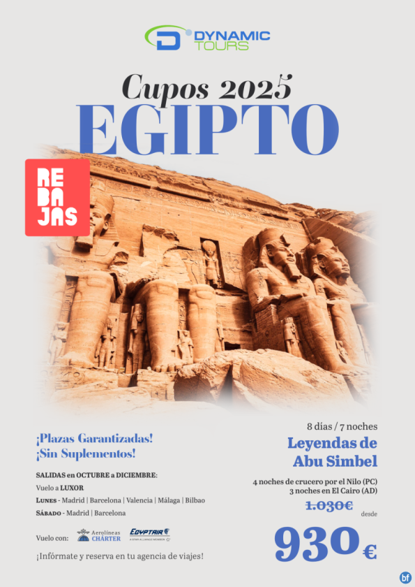 EGIPTO?? rebajas 100 € ???Leyendas de Abu Simbel?(4cru + 3cai) ? salidas: oct, nov, dic?dsd 930 € 