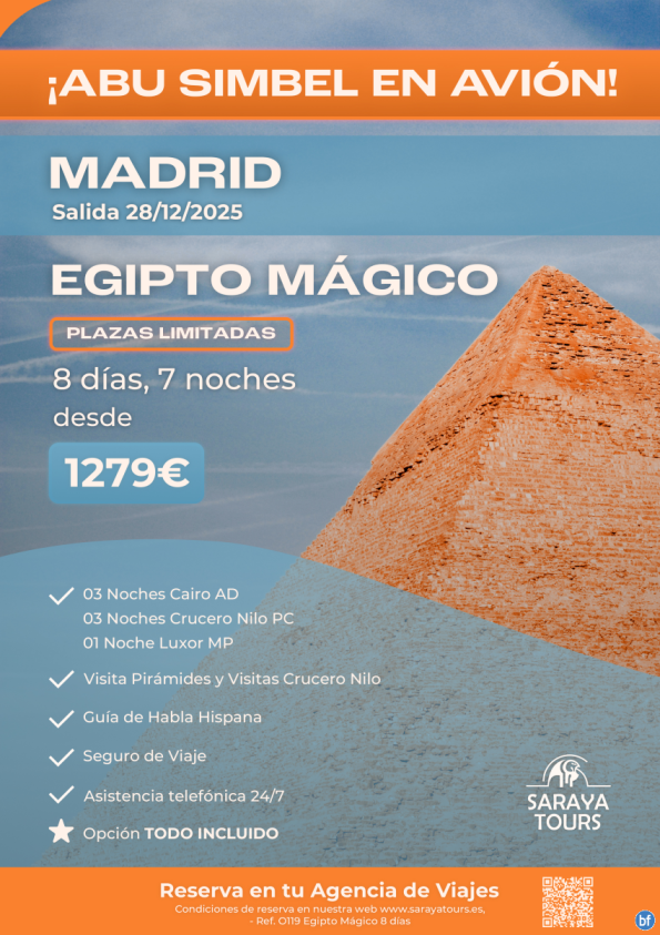 Exclusivo! Egipto Mágico con Abu Simbel en Avión Salida MADRID 28/12/25 Plazas Limitadas