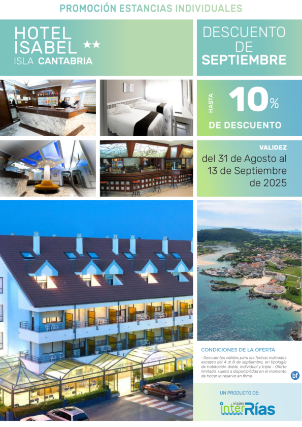 Descuento de Septiembre Hotel Isabel 2* (Isla - Cantabria).- Hoteles para Individuales