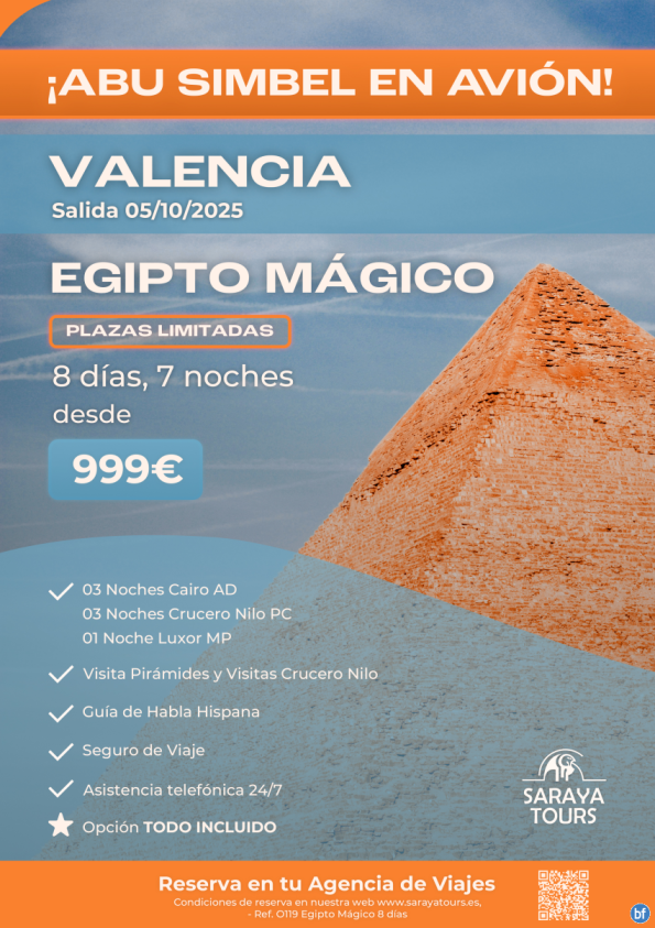 Exclusivo! Egipto Mágico con Abu Simbel en Avión Salida VLC 05/10/25 Plazas Limitadas
