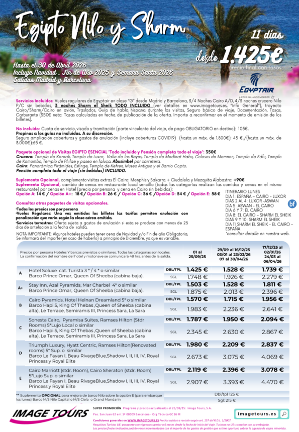 Nilo y Sharm hasta abril 2026, 11 días de viaje a Egipto desde 1.425 € 